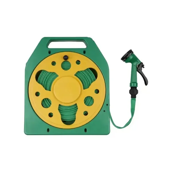 Шланг поливочный в катушке BSM 15 м • Плоский садовый шланг с распылителем и ручкой для переноски