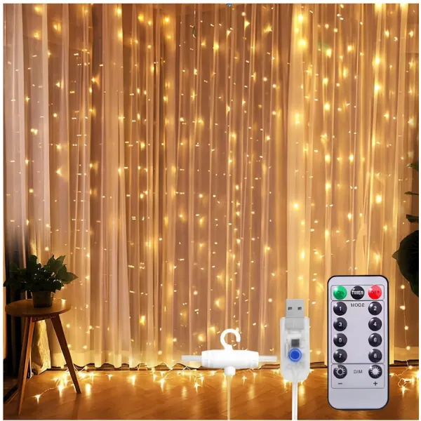 ШТОРА Гирлянда ТЕПЛАЯ 300л 3×3 USB + пульт XL-79-30 ∙ Светодиодная водонепроницаемая гирлянда-штора 3×3 м XL-79-30