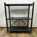 Складная полка-стеллаж из нержавеющей стали на колесиках 87×34×87 см • Передвижная этажерка-органайзер на 3 яруса для кухни, ванной, дома и офиса