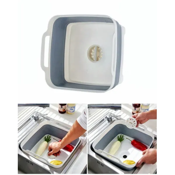 Складная раковина со сливом Folding Cup Переносная мойка - раковина тазик с ручками и пробкой