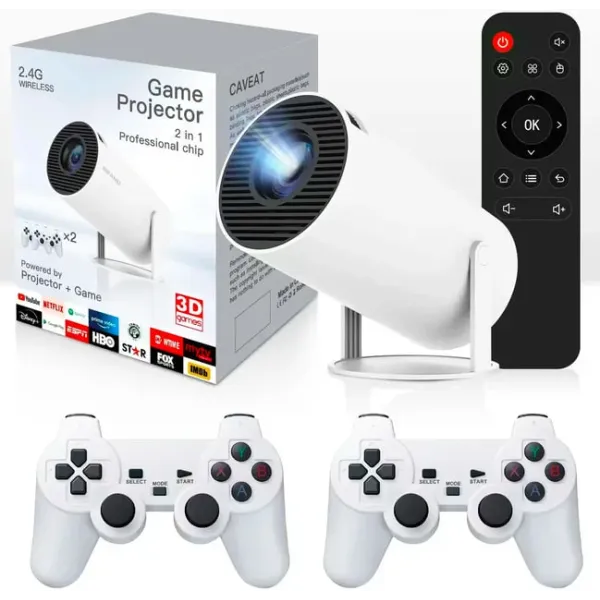 Смарт-проектор EM300 Max с 2 джойстиками • Домашний кинотеатр и игровая консоль в одном устройстве 64GB Android 12