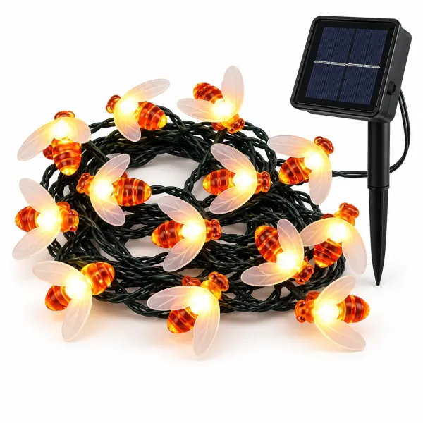 Солнечная гирлянда Пчелы 5 м 20 LED теплый белый • Садовая LED-гирлянда Пчелы на солнечной панели 5 метров с 8 режимами свечения