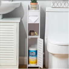 Стеллаж для ванной комнаты с полочками и органайзером для салфеток и бумаги PK-01 · Полка с шкафчиком для хранения туалетных аксессуаров