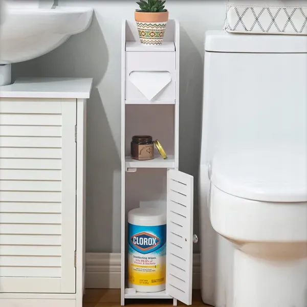Стеллаж для ванной комнаты с полочками и органайзером для салфеток и бумаги PK-01 · Полка с шкафчиком для хранения туалетных аксессуаров