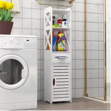 Стеллаж – органайзер в ванную комнату PK-03 · Шкафчик с полочками для туалетных принадлежностей и отсеком для салфеток и бумаги