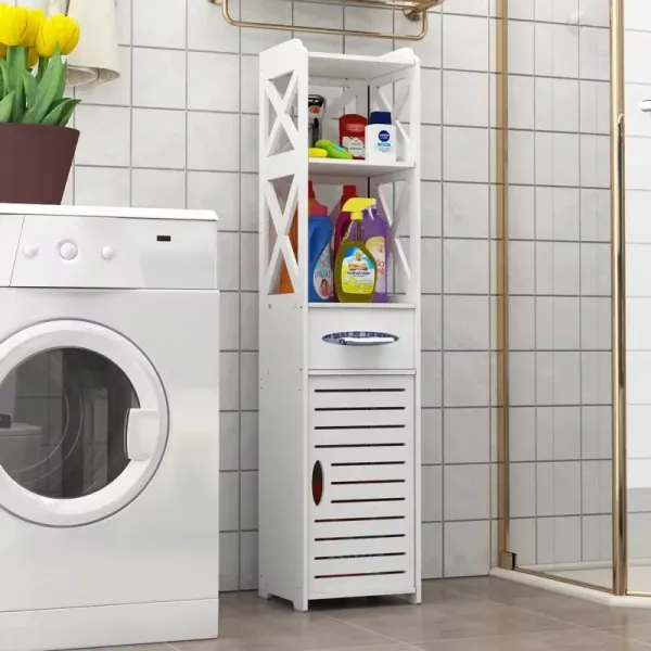 Стеллаж – органайзер в ванную комнату PK-03 · Шкафчик с полочками для туалетных принадлежностей и отсеком для салфеток и бумаги