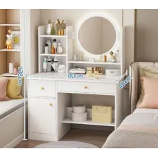 Стол макияжный с LED-зеркалом STL-MD 73 (Г40/Ш80/В127) • Компактный туалетный столик с ящиками и подсветкой Стол макияжный с LED-зеркалом STL-MD 73 (Г40/Ш80/В127) • Компактный туалетный столик с ящиками и подсветкой