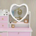 Стол макияжный STL-MD 99 розовый с LED-зеркалом сердце и пуфиком 100 см • Туалетный столик для макияжа с подсветкой, системой хранения, полками и ящиками для спальни, гардеробной и комнаты