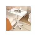 Столик 26010 белый мрамор 60×40 см с регулировкой высоты • Кофейный журнальный прикроватный компьютерный столик на колесах 58–75 см