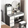 Стол макияжный с LED-зеркалом STL-MD 72 (Г40/Ш80/В127) • Серо-белый туалетный столик с подсветкой и ящиками