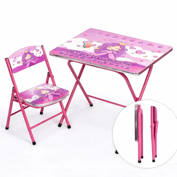 Столик складной и стульчик Bambi фиолетовый X-399 60×40 см • Детский складной стол со стулом для рисования, игр и занятий дома • Комплект детской мебели для ребенка