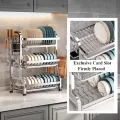 Сушилка для посуды трехуровневая Model1 серая • Настольная кухонная сушилка-органайзер для тарелок, чашек, приборов и разделочных досок