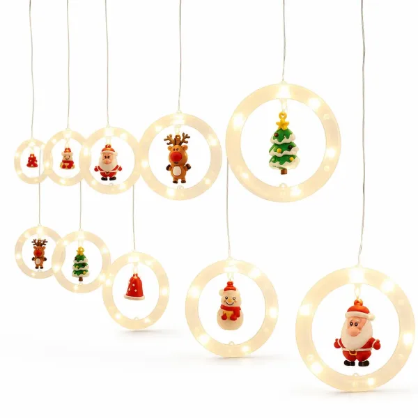 Світлодіодна гірлянда Xmas 110L WW, завіса 3×0,7 м з 10 кільцями та фігурками • шторка теплого білого світла для вітрини, вікна, кафе та новорічного декору