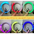 Светодиодная кольцевая лампа для селфи 45 см / Светодиодная лампа RGB с пультом + сумка (MJ18)