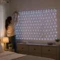 Світлодіодна сітка-гірлянда NET120W-1 на 120 діодів, 1,5×1,5 м • кімнатна святкова підсвітка з білим світлом, прозорим дротом і контролером режимів для вікон та вітрин