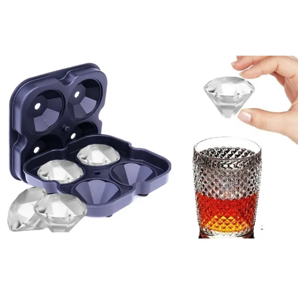 Силиконовая форма – лоток для кубиков льда Бриллиант ∙ Ледница Алмазы ∙ 4 ячейки