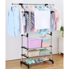 Телескопическая передвижная стойка – вешалка Colgador doble ajustable с полками для одежды