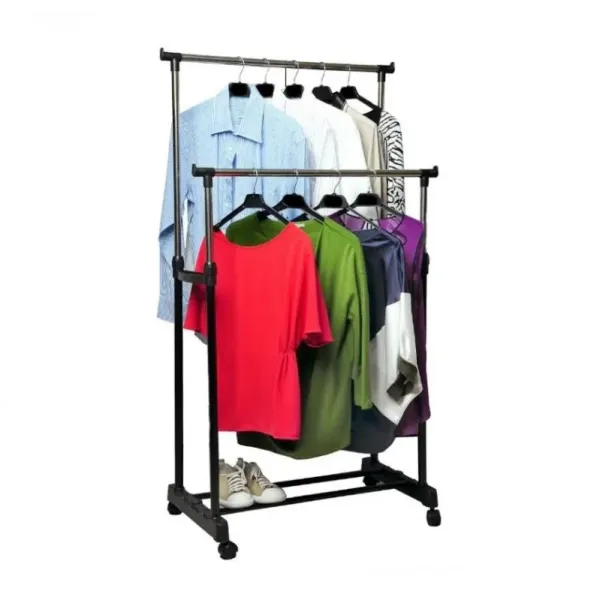 Телескопическая стойка вешалка для одежды и обуви двойная напольная Double Pole Clothes Mini