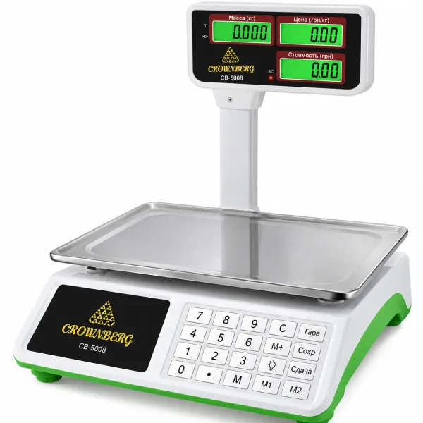 Торговые весы Crownberg CB-5008 до 50 кг • Электронные весы Crownberg CB-5008 с расчетом цены, аккумулятором и металлическими кнопками