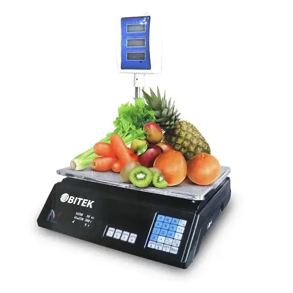 Торговые электронные весы со стойкой BITEK YZ-208 Товарные настольные весы с счетчиком цены и аккумулятором, до 55кг