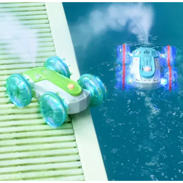 Трюковая машинка – перевертыш Amphibious Stunt на пульте ДУ с функциями движения по воде, эффектом дыма и подсветкой · Детская машинка - вездеход на радиоуправлении