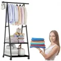 Универсальная передвижная напольная стойка – вешалка для одежды с полочками, на колесиках Coat Rack