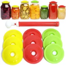 Вакуумная система ВАКС, 9 крышек + насос ∙ Вакуумные крышки для консервации и долгого хранения продуктов Вакуумная система ВАКС, 9 крышек + насос ∙ Вакуумные крышки для консервации и долгого хранения продуктов