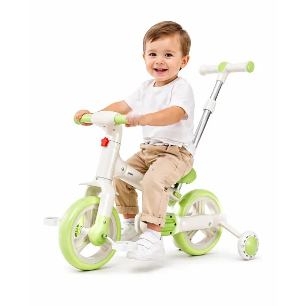 Велосипед-беговел детский 2в1 с родительской ручкой SCO22 Green • Детский трехколесный беговел-трансформер для малышей • Прогулочный велобег детский зеленый