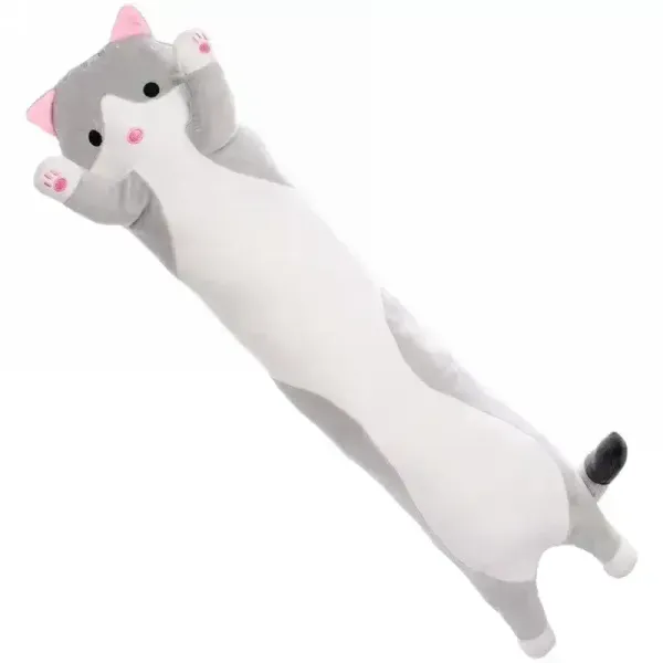 Большая мягкая игрушка-обнимашка Кот Батон серый 150 см • Длинная плюшевая подушка-антистресс кот для сна, отдыха и подарка