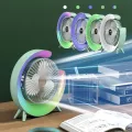 Вентилятор настольный аккумуляторный с RGB подсветкой, вращением 180° и USB зарядкой