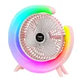 Вентилятор настольный аккумуляторный с RGB подсветкой, вращением 180° и USB зарядкой