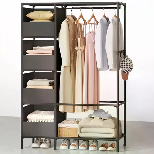 Открытая стойка-вешалка для одежды NF-2309/MDS-201 • Напольный шкаф-органайзер с полками и крючками 170х105х45 см