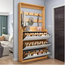 Вешалка с полкой для обуви STL-MD 75 • Компактная стойка для прихожей с крючками и обувными полками