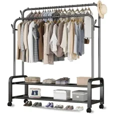 Вешалка-стойка для одежды YP-610 • Металлическая мобильная стойка с полкой для гардероба