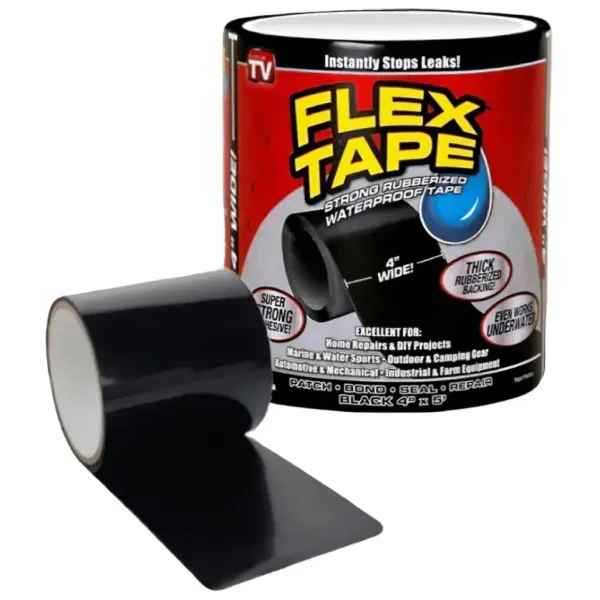 Водонепроницаемая ремонтная лента Flex Tape 1,3 м для герметизации протечек • Клейкая скотч-лента Flex Tape 1,3 м для труб, шлангов, бассейнов и ремонта