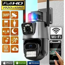 Уличная поворотная Wi-Fi камера с сиреной и ночной съёмкой Dual Lens Zoom 8MP • IP-камера видеонаблюдения с датчиком движения и автоотслеживанием