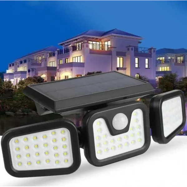 Уличный светодиодный LED светильник FL-1725A Split Solar WallLamp на солнечной батарее с датчиком движения ∙ Наружный тройной фонарь – прожектор на солнечной панели ∙ 70 светодиодов ∙ 1500 Лм ∙ Аккумулятор 1500 мАч