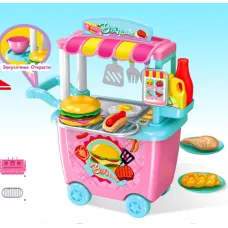 Игровой набор повар в Закусочной Фастфуд для детей в контейнере-тележке на колесиках Happy Chef