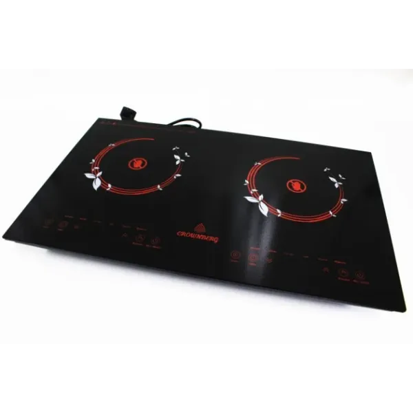 Инфракрасная электроплита на 2 конфорки CB-1330 Crownberg Плита электрическая с керамической поверхностью и сенсорным ЖК дисплеем
