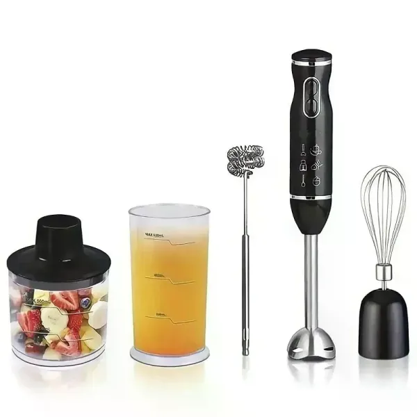 Погружной блендер Domotec 314B 5 в 1 черный 800 Вт • Ручной кухонный блендер с измельчителем, венчиком и мерным стаканом