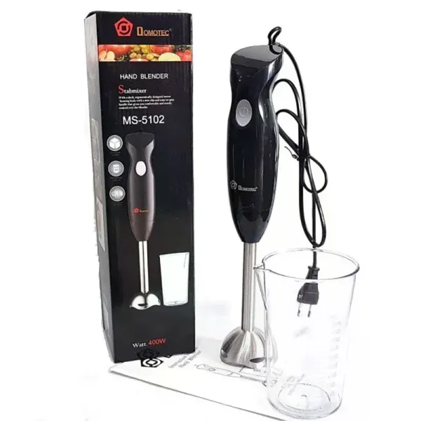 Погружной блендер DOMOTEC MS-5102 черный 400 Вт • Ручной кухонный блендер с нержавеющей насадкой и мерным стаканом