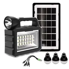 Зарядная станция портативная с солнечной панелью фонарем и 3 лампочками CL 28 ∙ Портативная CL-28 солнечная станция