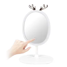 Зеркало косметическое для макияжа с LED подсветкой и держателем для бижутерии · Овальное настольное зеркало с USB зарядкой · 3 уровня яркости подсветки