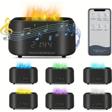 Увлажнитель воздуха ультразвуковой с эффектом пламени и Bluetooth колонкой • Настольный увлажнитель с LED часами и будильником для дома и детской