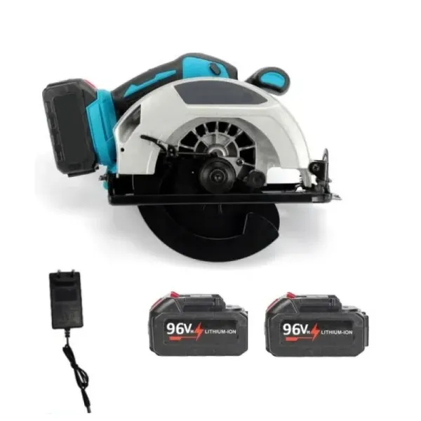 Акумуляторна циркулярна пилка DOMOTEC 7″ 96V • Бездротова дискова пилка DOMOTEC 7″ 96V 800 Вт з диском 185 мм і 2 акумуляторами для дерева