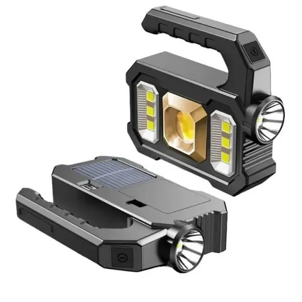 Аккумуляторный прожектор TORCH KJ-208T с солнечной панелью, 17×14,5 см • Портативный светильник SMD и COB, 6 режимов с аварийным миганием KJ-208T, USB и Power Bank для авто и дачи