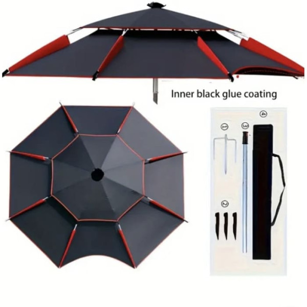 Рыбацкий зонт 2 м JTG2025-1black черный с вентиляционным клапаном, чехлом и крючками • Туристический зонт для рыбалки и отдыха на природе