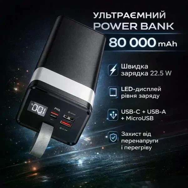 Power Bank Awei J86 80000mAh чорний — фото 4