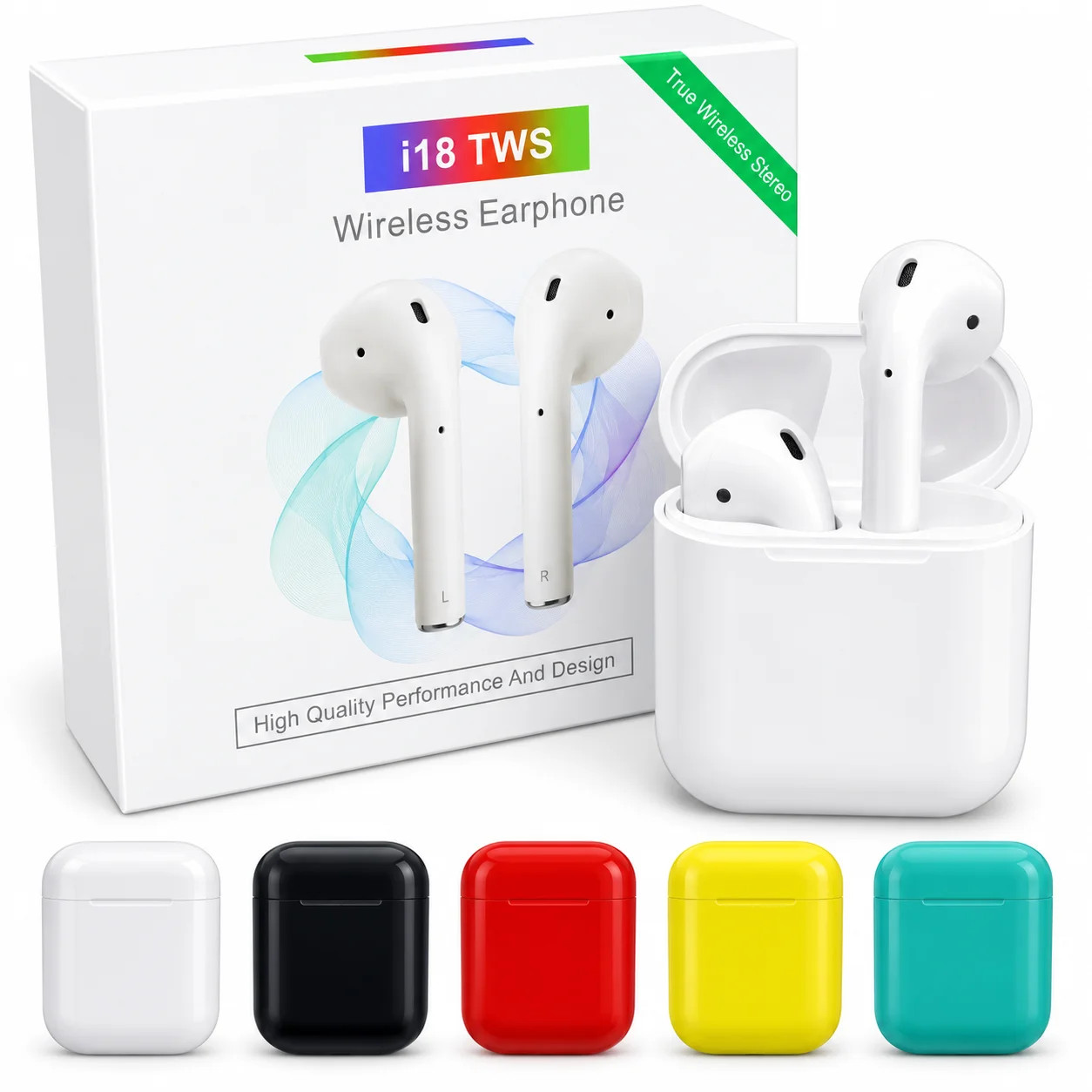 Бездротові навушники i18 TWS • Bluetooth навушники i18 TWS з мікрофоном, сенсорним керуванням і зарядним кейсом