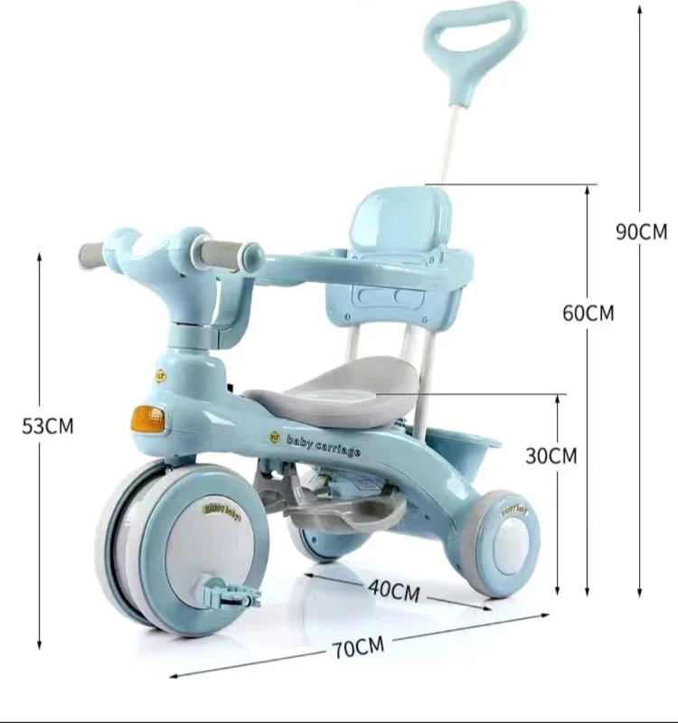 Дитячий триколісний велосипед Baby Carriage 588 блакитний з батьківською ручкою — фото 2